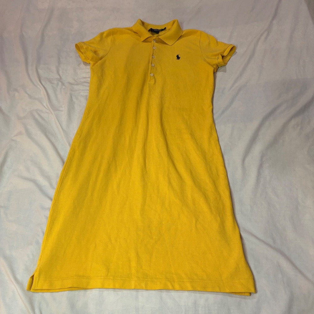Ralph Lauren Sport Womens Yellow Cotton Pique Short Sleeve Polo Dress Small